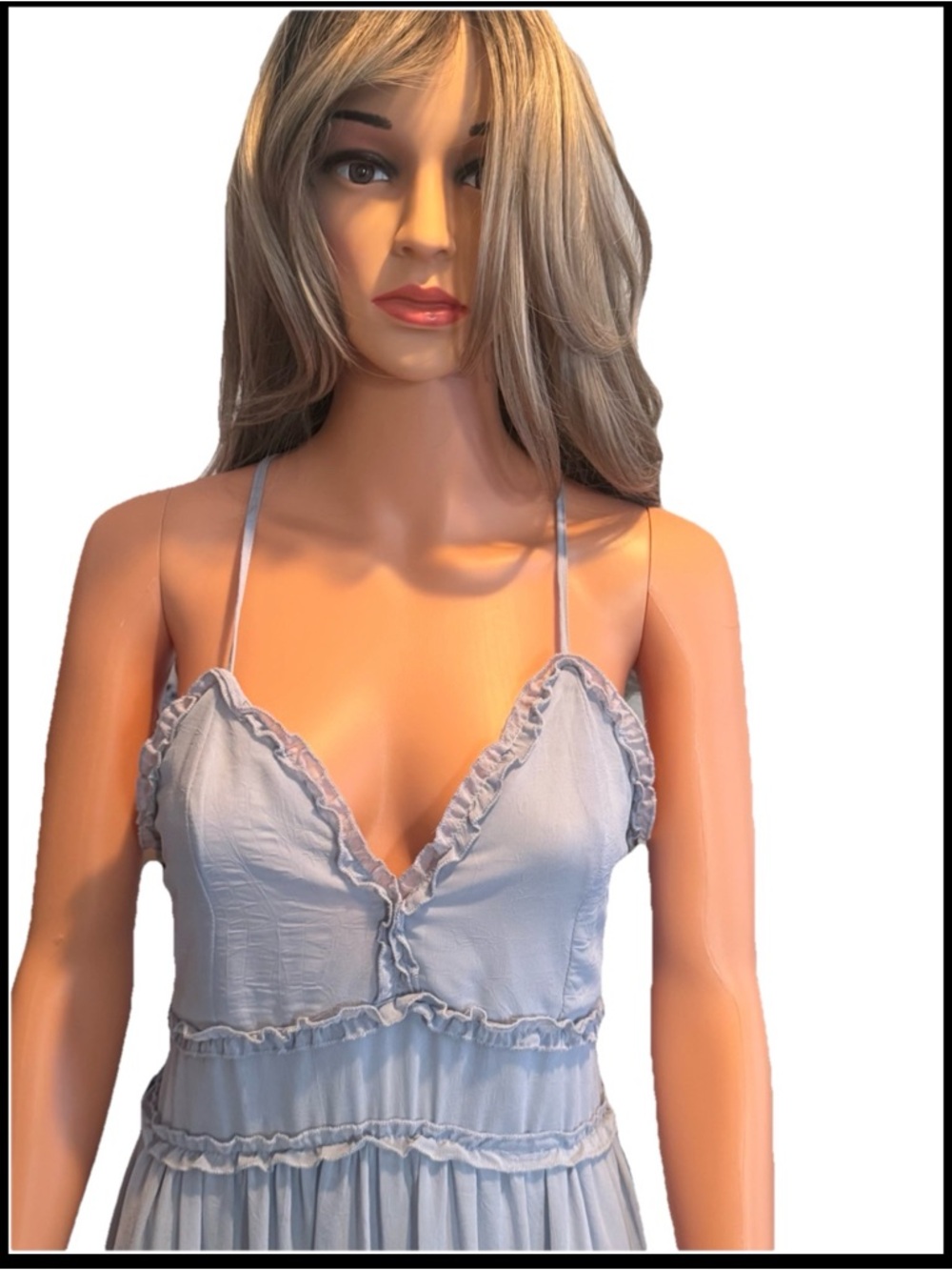 Sky + Sie Light Blue Ruffle Mini Dress Spaghetti Strap Boho Size M